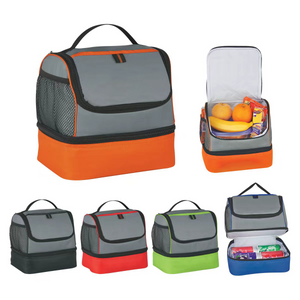Dual Compartment Insulated Lunch Bag with Zipper Closure Polyester & PEVA Lining for Takeaway and Picnic Use