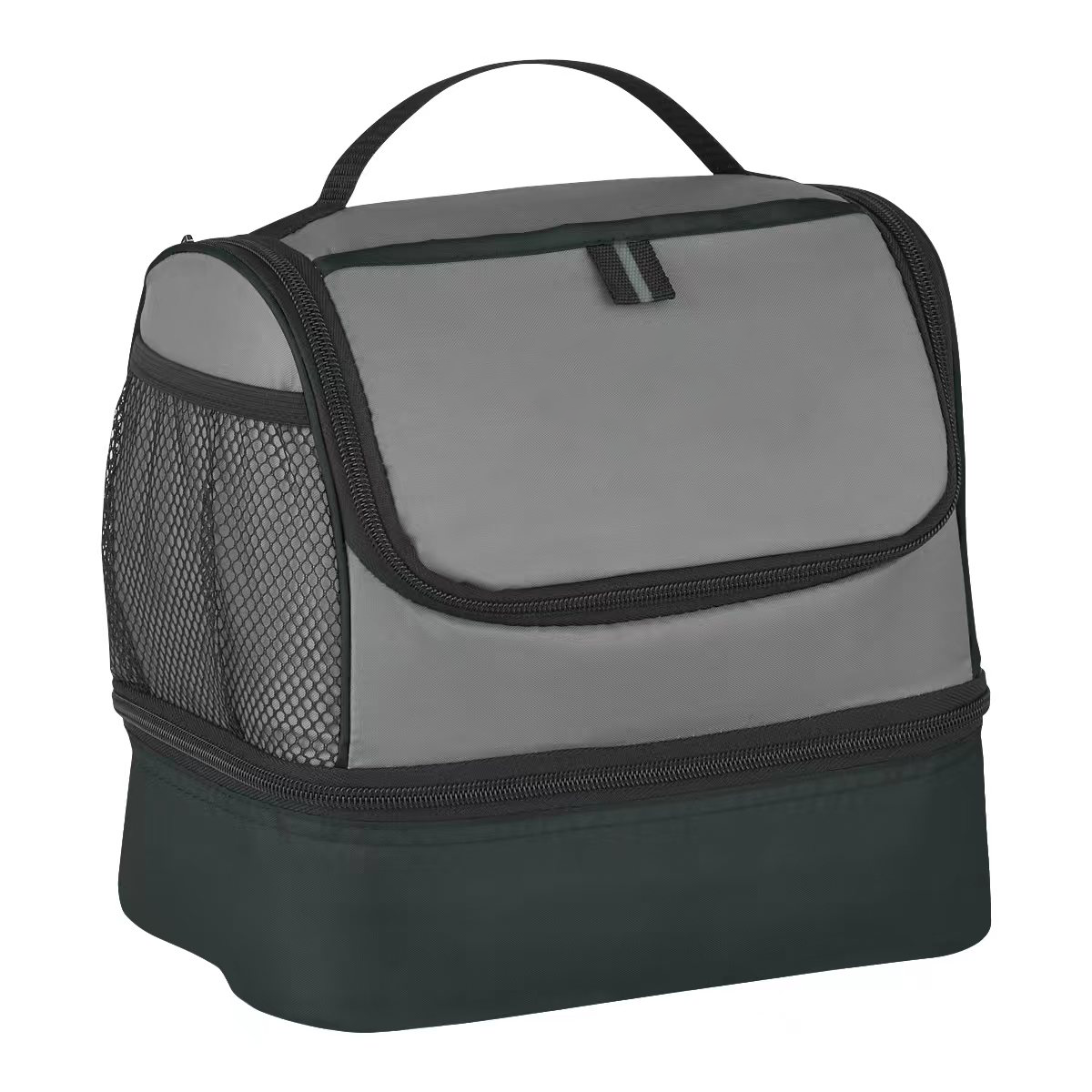 Dual Compartment Insulated Lunch Bag with Zipper Closure Polyester & PEVA Lining for Takeaway and Picnic Use